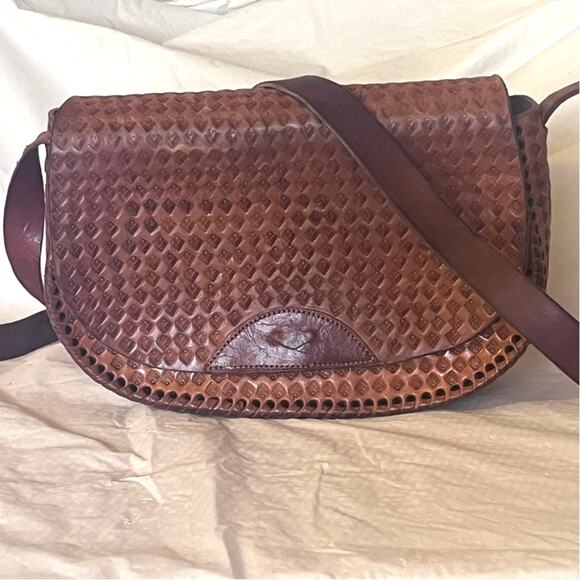 Vintage handmade, Brown leather crossbody bag - Picture 1 of 16